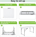 PayLessHere Folding Camping Table Plastic Picnic Table Office Table for Parties Wedding Camping Office with Carrying Handle (White, 4 FT)