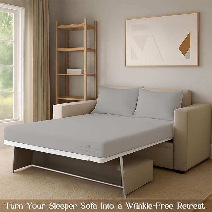 Sleeper Sofa 4 Piece Bed Sheet Set Premium Quality 100% Cotton 500 Thread Count, Smooth & Super Soft Sateen Weave, Extra Soft Bed Sheets, Wrinkle Free, 4 Inch Deep Pocket (Queen, Silver)