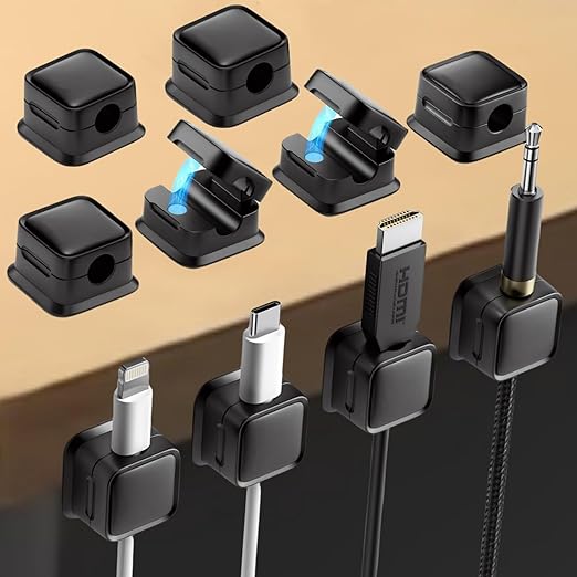 10 Pack Magnetic Cable Clips,Adjustable and Convenient Cable Management, Wire Holder Organizer, Conceal or Arrange Phone USB Charger Cables for Home, Office, Car, Desk, or Nightstand. (Black)