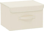 Storage Boxes, Collapsible Storage Bins with Lids, Cotton and linen cloth Storage Baskets with Handle, for Books, Closet, Bedroom, Home, 10.2x7.9x6.7 in, Beige