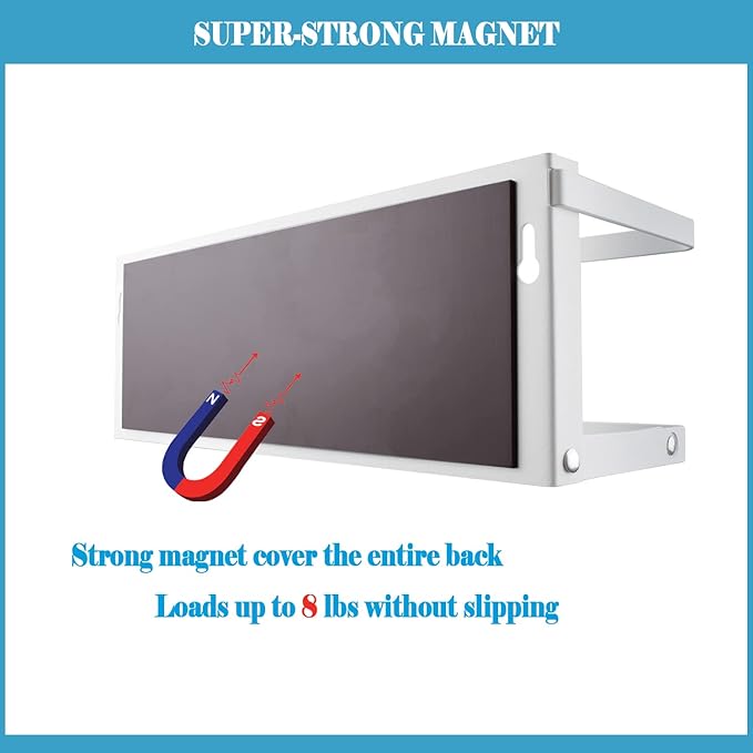 Magnetic Spice Rack Organizer Single Tier Refrigerator Spice Storage Shelf, Easy to Install The Side of The Refrigerator Can Hold spices, Jar of Olive Oil (White, With hook)