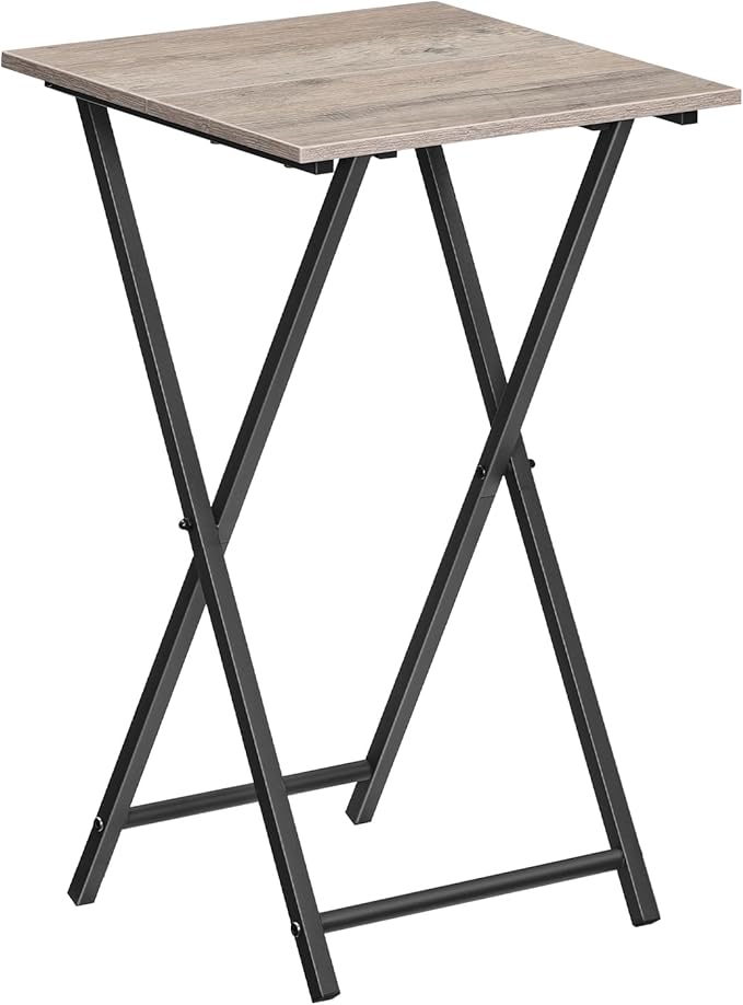 HOOBRO Folding TV Tray Table, Wooden TV Tray, Portable Sofa Side Snack Table, Industrial Desk for Small Spaces, Space-Saving, Easy to Install and Fold, Greige and Black BG27BZ01