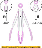 HINMAY Small Serving Tongs with Silicone Tips 7-Inch Mini Tongs, Set of 3 (Pink)