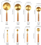 Gold Measuring Cups and Spoons Set with Fragrant Wood Handles, Premium Stainless Steel Measuring Spoons and Measuring Cups Set, For Cooking and Baking in the Kitchen (8 Piece)