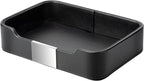 SANZIE Luxury Leather Tray Organizer Valet Tray Key Tray for Entryway Table Desktop Storage Catchall Tray Decorative Tray for Jewelry Keys Wallet Phone Watch (Metal Silvered, Black)