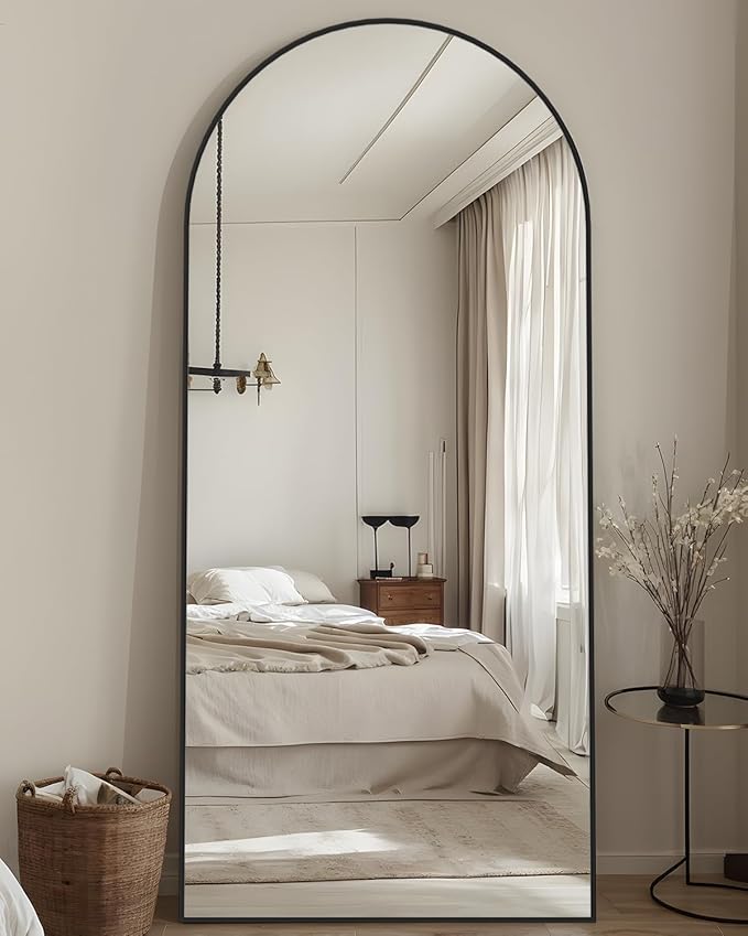 Full Length Mirror, 57"x19" Arched Floor Mirror Freestanding, Floor Standing Full Body Mirror with Stand for Bedroom, Hanging Mounted for Living Room Cloakroom, Black