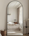 Full Length Mirror, 57"x19" Arched Floor Mirror Freestanding, Floor Standing Full Body Mirror with Stand for Bedroom, Hanging Mounted for Living Room Cloakroom, Black