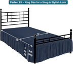 Shreem Linen Ruffled Bed Skirt with Split Corners, Gathered Style, 100% Microfiber, 15-Inch Drop, Dust Ruffle Bedskirt with Platform, King, Navy Blue