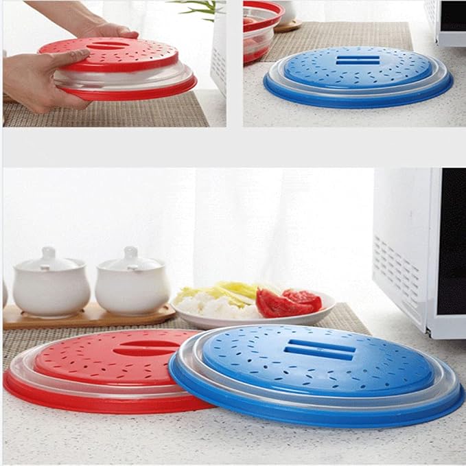 Collapsible Microwave Splatter Cover, 10.5 Inch, Dishwasher-safe, Microwave Plate Cover With Steam Vent，BPA-Free Silicone & Plastic (Dark pink)