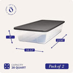 HOMZ 2-Pack Snaplock, Small Clear Plastic Storage Organizer Bins w/ Lids, 28 Quart, Gray - Stackable Container Boxes for Bedroom, Bathroom, Garage, and Office Organization