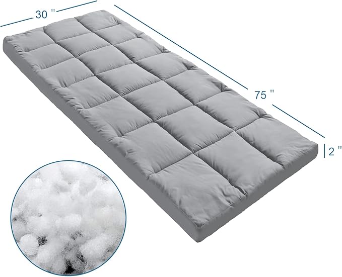 Cot Mattress Topper (Improved Thickness), Foam Quilted Pads for Camping, Soft Comfortable Sleeping Cot Mattress Pad Only, Camping Pad 75"x30" for Camp Cot/Rv Bunk/Narrow Twin Beds, Navy