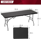 PayLessHere | 6FT Folding Table | Black Ratten | Portable Plastic Table with Carry Handle | Waterproof & Foldable Table Design | Steel Frame with Lock | for Events, Camping, Indoor & Outdoor Use