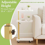 TV Tray Table, Adjustable Dinner Trays for Eating Table,360° Swivel& Sofa Armrest End Side Couch Snack Table for Sofa, Bedroom, Living Room, C Shaped End Table that Slide Under(White+Gold)