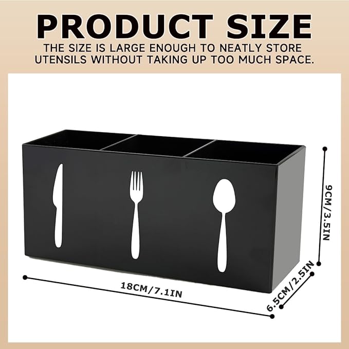 Silverware Organizer Countertop,Acrylic Small Silverware Caddy for Countertop,Knife Fork and Spoon Organizer for Kitchen Storage,Cabinet and Dining Room(Black)