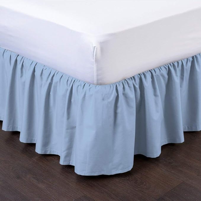 Ruffled Bed Skirt (RV King, Light Blue Color) 12 Inch Drop Dust Ruffle with Platform, 100% Cotton 800 Thread Count Fabric - Dust Ruffle Bedskirt for Easy Fitting and Easy Care