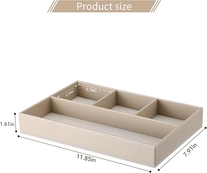 GORESE PU Leather Valet Tray, Stackable Jewelry Trays for Dresser, Drawer Nightstand Organizer Bedside Trays for Men Women, Entryway Desk Catchall Tray for Trinket, Key, Purse, Watch, Cologne, Beige