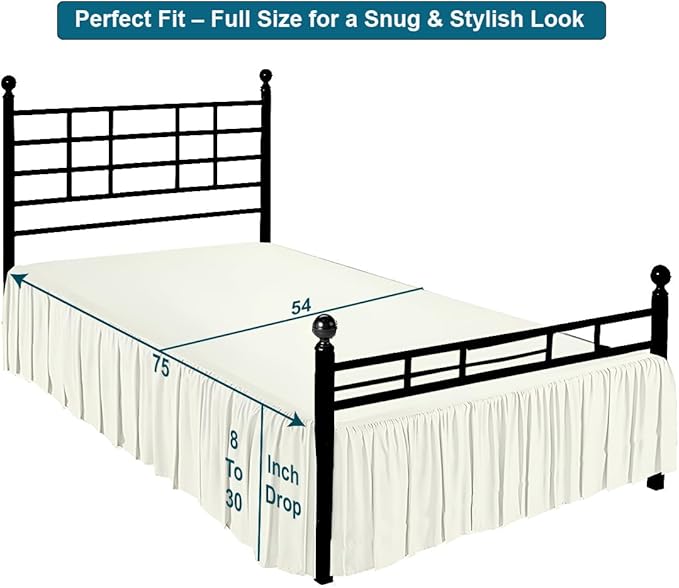 Shreem Linen Ruffled Bed Skirt with Split Corners, Gathered Style, 100% Microfiber, 30-Inch Drop, Dust Ruffle Bedskirt with Platform, Full-XL, Ivory