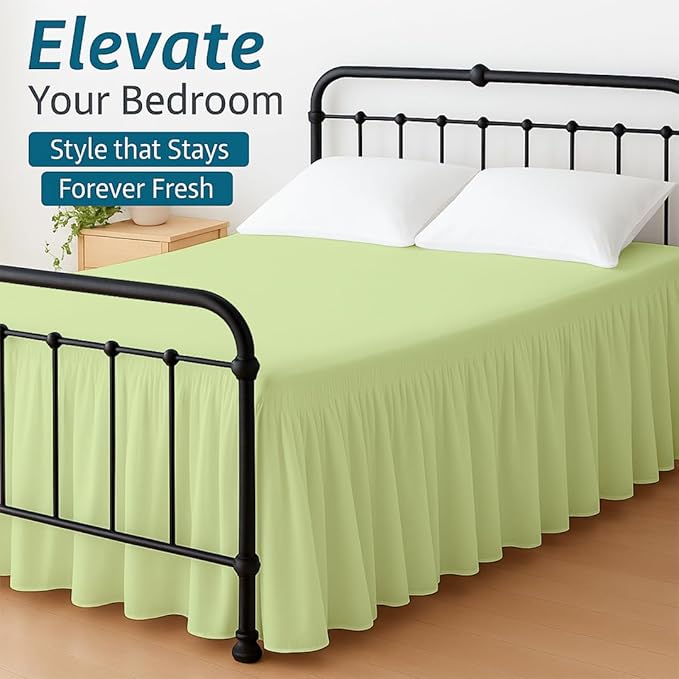 Shreem Linen Ruffled Bed Skirt with Split Corners, Gathered Style, 100% Microfiber, 28-Inch Drop, Dust Ruffle Bedskirt with Platform, Twin, Sage