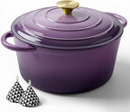 Miereirl 4.5 Quart Enameled Dutch Oven Pot with Lid, Cast Iron Dutch Oven with Dual Handles for Bread Baking, Cooking, Non-stick Enamel Coated Cookware, Purple