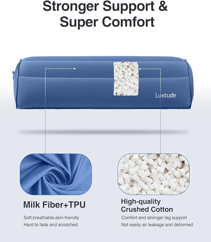 Luxtude Inflatable Bolster Pillow for Legs, Half Moon Pillow Under Knee Pillow for Back Sleeping, Leg Pillows for Side Sleeping, Leg Elevation Pillows for Knee Support, Lumbar, Ankle or Foot