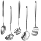 Newness 9 Pcs Cooking Utensils Set, 304 Stainless Steel Kitchen Utensils Set, Metal Kitchen Accessories, Include Soup Ladle, Slotted Skimmer Spoon, Spaghetti Spoon and Spatula, Dishwasher Safe