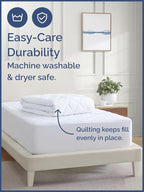 Quilted Fitted Mattress Pad Twin XL Size - Elastic Fitted Mattress Topper Protector & Cover - Breathable, Soft, Low Profile Top Cover with 8-16 Inch Deep Pockets - Easy-Fit & Machine Washable - White