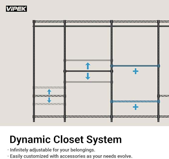 VIPEK V1 Medium Portable Garment Racks 440lbs Load Capacity, Heavy Duty Clothes Rack with 4 Tiers Adjustable Shelves & Hanging Rod, Compact Space-Saving Storage for Small Apartments/Dorms (Black)