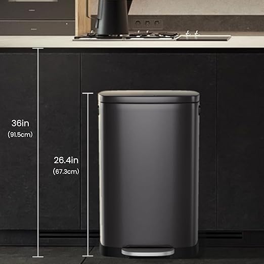 ELPHECO Kitchen Trash Can with Lid Soft Close, 13 Gallon / 50L Stainless Steel Pedal Garbage Can, Heavy-Duty Step Wastebasket with 20 Bags, Removable Bucket, Home Office, Titanium Silver