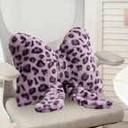 2 Pack Cute Leopard Print Bow Throw Pillows Furry Cheetah Bownote Plush Pillow Decor Bow Lumbar Suffed Pillow for Home Living Room Bedroom Bed Couch Cushion