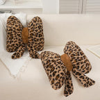 2 Pack Cute Leopard Print Bow Throw Pillows Furry Cheetah Bownote Plush Pillow Decor Bow Lumbar Suffed Pillow for Home Living Room Bedroom Bed Couch Cushion