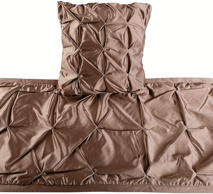 The HomeCentric Beige Bed Runner Without Pillow Cover, Queen Size 74"x18" Decorative Bed Runner, Beige Satin Bed Scarf in Pintucks - Satin Ballet Swirl