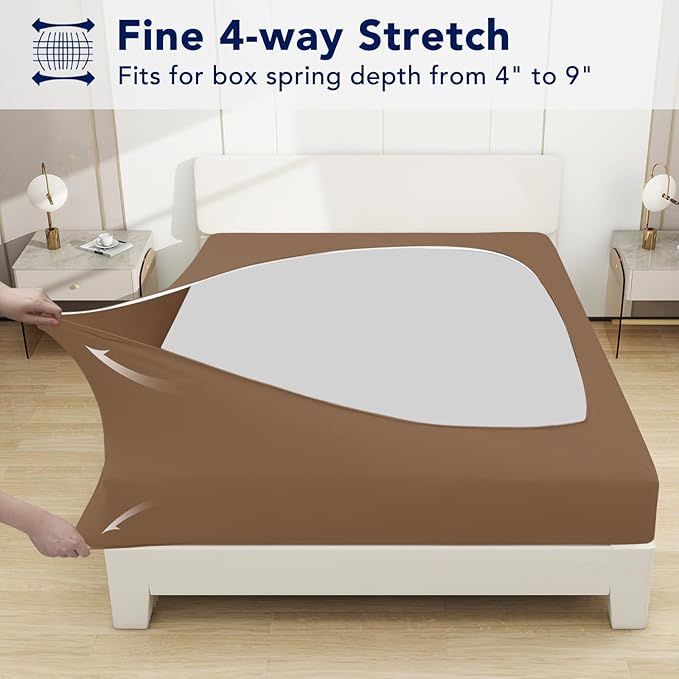 PureFit Stretchy Box Spring Cover Twin - Elastic Fitted Box Spring Wrap Around 4 Sides, Wrinkle & Fading Resistant Fits Twin Size Beds, Brown