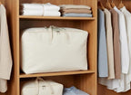 DoYiKe Soft Large Canvas Comforter Storage Bags with Four Carrying Handles and Clear Window, Closet Organizer for Clothing, Blankets Sheets Pillows and Bedding, 80L, 4 Pack, White