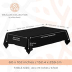 White Classic WEALUXE Black Table Cloths for 6 Foot Folding Tables [2 Pack, 60x102 Inches] Tablecloths Rectangular, Washable Linen Fabric Cloth