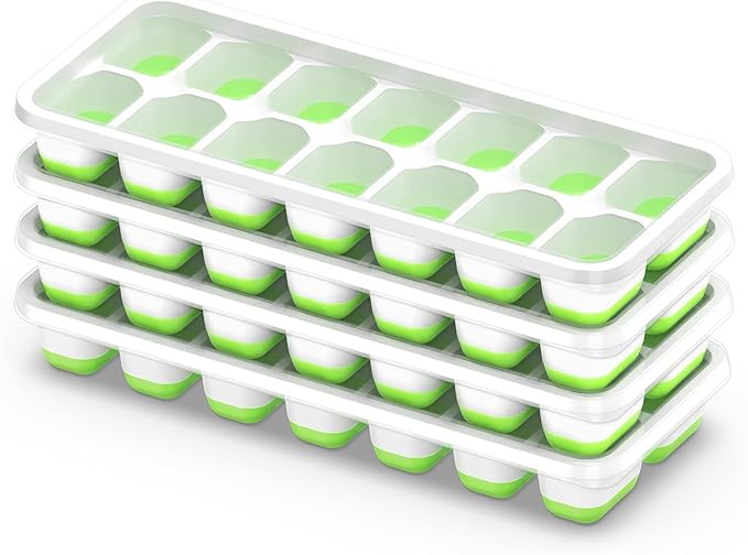 ChefAide Ice Cube Tray with Lid, 4 Packs 56 Cubes Durable Stackable Ice Cube Trays for Freezer with Removable Lids, Easy-Release Plastic & Silicone Ice Tray for Cocktail, Coffee