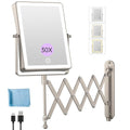 FASCINATE 5000mAh Rechargeable Wall Mounted Makeup Mirror with Lights, 8.7 Inch Double Sided Touch Switch 1X 30X Magnifying Bathroom Mirror, 3 Color Lights, Extended Arm 360°Rotation (Nickel)