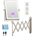 FASCINATE 5000mAh Rechargeable Wall Mounted Makeup Mirror with Lights, 8.7 Inch Double Sided Touch Switch 1X 30X Magnifying Bathroom Mirror, 3 Color Lights, Extended Arm 360°Rotation (Nickel)