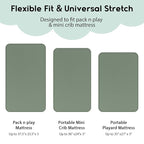 Yoofoss Pack and Play Sheets Fitted, Mini Crib Sheets 2-Pack for Pack N Play Mattress, Stretchy Playard Sheet, Soft and Breathable Gray-Green+Fox