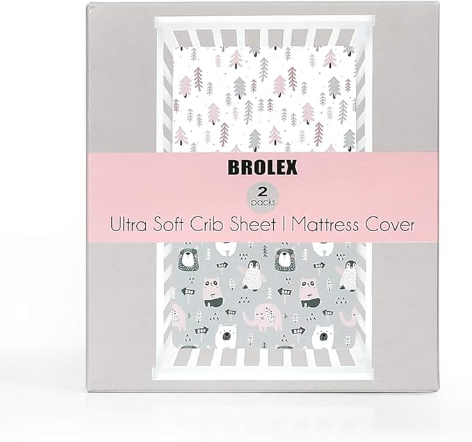BROLEX Baby Fitted Crib Sheets: Kid Crib Sheets - Set of 2 for Toddler Standard Size Crib Mattress for Boys and Girls - Jersey Knit Crib Bed Sheets Jungle Animals