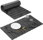 Extra Large Stone Dish Drying Mat for Kitchen Counter, Quick Dry Stone Dishes Mats, Foldable Water Absorbing Diatomaceous Drying Pad for Countertop Bottles Utensils Cups Bathroom(Dark Gray 32"×16"）