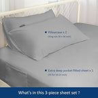 Deep Pocket King Sheet Set for Air Mattress - Extra Deep Pocket King Bed Sheet Set - 3Pcs Side Storage Pocket Fitted Sheet & Pillowcases Easily Fits 16in to 24in Pillow Top Air Bed Mattress(Grey)
