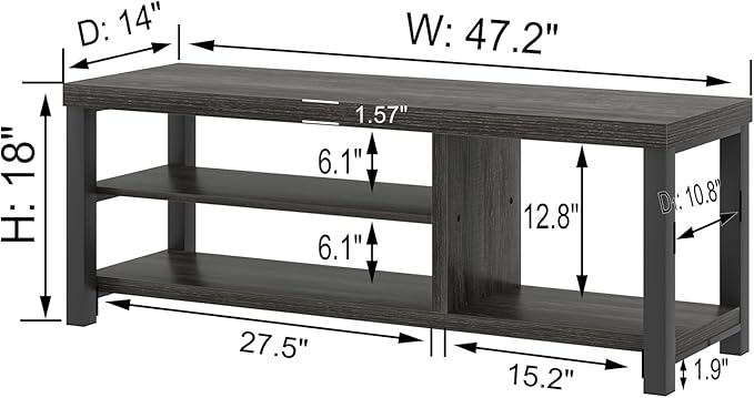 FOLUBAN Entryway Bench with Shoe Storage, Vintage End of Bed Bench, Rustic Wooden Entry Bench for Hallway Front Door Entrance, Industrial Indoor Bench for Bedroom Living Room, Dark Gray, 47 Inch