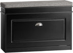 Haotian Shoe Storage Bench with Cushion, Black Narrow Shoe Rack for Entryway, Small Shoe Cabinet with Flip-Drawer, Closet Hallway Mudroom FSR82-L-SCH