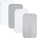 Pack and Play Sheets, 4 Pack Mini Crib Sheets, Stretchy Pack n Play Playard Fitted Sheet, Compatible with Graco Pack n Play, Soft and Breathable Material, Grey
