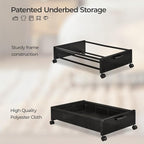 FOUCSSOMEI Under Bed Storage with Wheels, Wooden Under Bed Drawers On Wheels, Rolling Under Bed Shoe Storage, Space Saving, Black,30L
