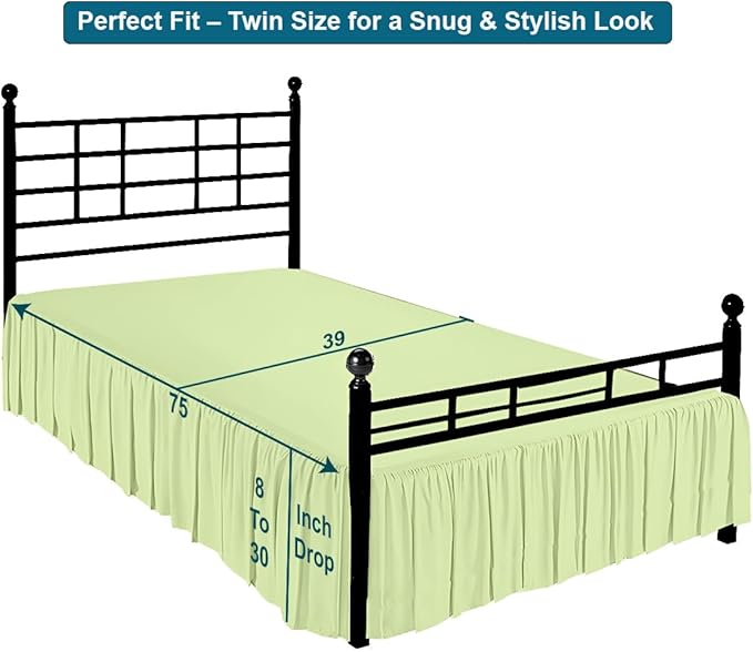 Shreem Linen Ruffled Bed Skirt with Split Corners, Gathered Style, 100% Microfiber, 28-Inch Drop, Dust Ruffle Bedskirt with Platform, Twin, Sage