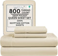 Queen Sheet Set - 800TC Egyptian Cotton Bedding Sheets & Pillowcases - Soft, Durable and Luxurious 4PC Sateen Weave Ivory Bed Sheets for Queen Size Bed, No Pill & Shrink Thick Machine Washable