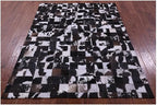 Modern Design Premium Cowhide Leather Carpet with Chevron Pattern, Area Rug (Brown/White-2, 3x5)