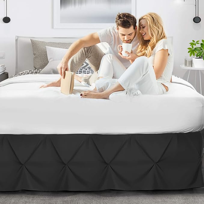 Nestl Black Bed Skirt Full Size, Pinch Pleat Full Bed Skirt, 14" Inch Drop Full Bedskirt, Hotel Quality Black Bed Skirts, Premium Microfiber Bedskirt for Full Bed, Black Full Bed Skirt