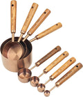 Measuring Cups and Spoons Set of 8, Stainless Steel Measuring Cup with Wooden Handle, Kitchen/Food/Liquid/Baking (Copper)